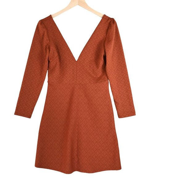 COOPERATIVE Urban Outfitters Rust Orange Skater Dress Deep V Medium M - Picture 2 of 8